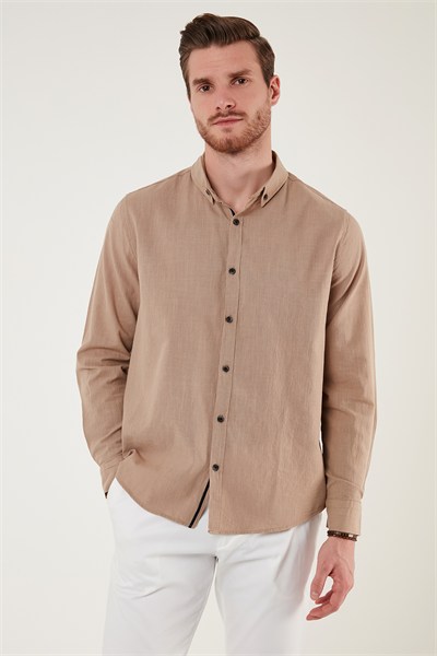 Pamuklu Regular Fit Düğmeli Yaka Erkek Gömlek CF20S111871 TOPRAK