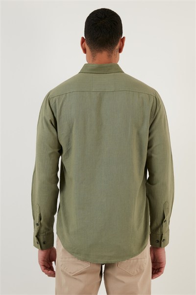 Pamuklu Regular Fit Düğmeli Yaka Erkek Gömlek CF20S111871 HAKİ
