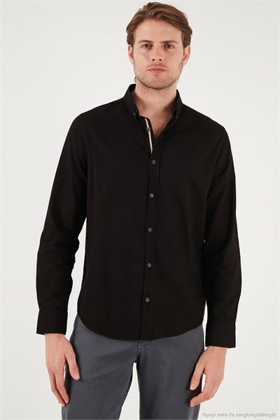 Pamuklu Regular Fit Düğmeli Yaka Erkek Gömlek CF20S111871 SİYAH