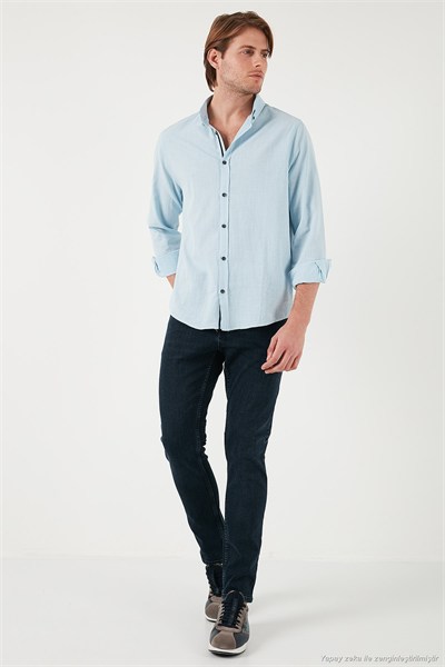 Pamuklu Regular Fit Düğmeli Yaka Erkek Gömlek CF20S111871 AÇIK MAVİ