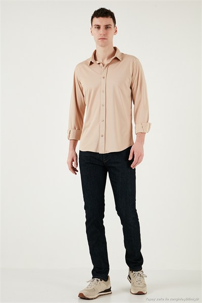 Pamuklu Regular Fit Düz Yaka Erkek Gömlek CF25S119628 BEJ