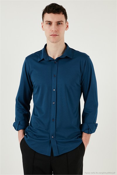 Pamuklu Regular Fit Düz Yaka Erkek Gömlek CF25S119628 İNDİGO