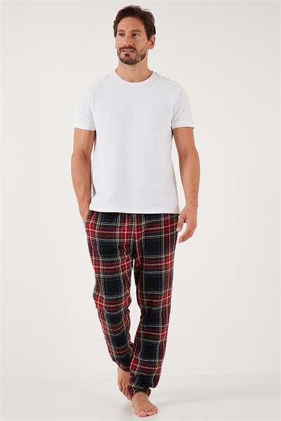 Pamuklu Regular Fit Ekoseli Elastik Bel Erkek Pijama Altı 611PT00154 SİYAH-KIRMIZI