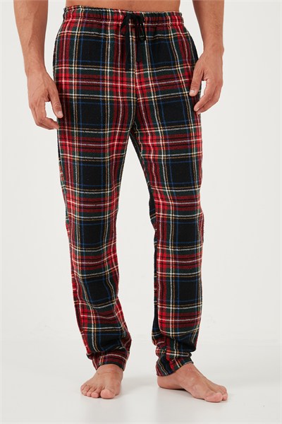 Pamuklu Regular Fit Ekoseli Elastik Bel Erkek Pijama Altı 611PT00154 SİYAH-KIRMIZI