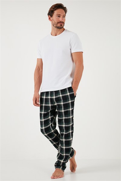 Pamuklu Regular Fit Ekoseli Elastik Bel Erkek Pijama Altı 611PT00154 SİYAH-YEŞİL