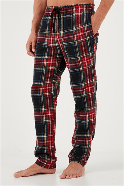 Pamuklu Regular Fit Ekoseli Elastik Bel Erkek Pijama Altı 611PT00154 SİYAH-KIRMIZI