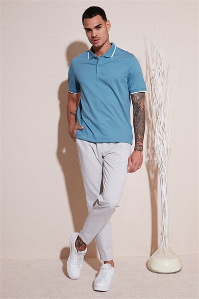 Pamuklu Regular Fit Erkek Polo Yaka T Shirt 5902063 AÇIK MAVİ