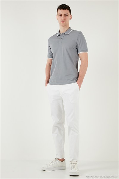 Pamuklu Regular Fit Erkek Polo Yaka T Shirt 5902063 Açık Gri-Ekru