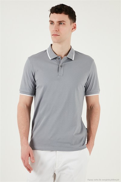 Pamuklu Regular Fit Erkek Polo Yaka T Shirt 5902063 Açık Gri-Ekru