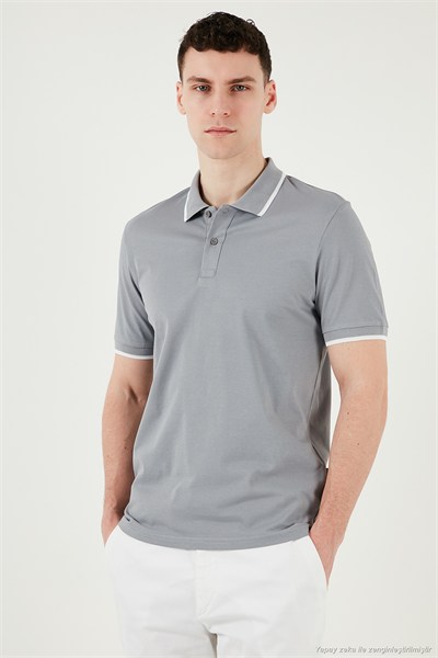 Pamuklu Regular Fit Erkek Polo Yaka T Shirt 5902063 Açık Gri-Ekru