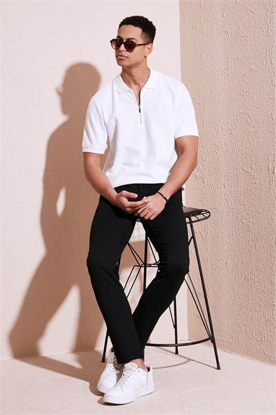 Pamuklu Regular Fit Fermuarlı Erkek Polo Yaka T Shirt 5902434 EKRU