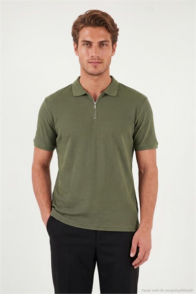 Pamuklu Regular Fit Fermuarlı Erkek Polo Yaka T Shirt 5902738 HAKİ