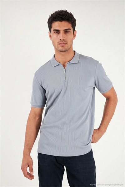 Pamuklu Regular Fit Fermuarlı Erkek Polo Yaka T Shirt 5902738 AÇIK GRİ