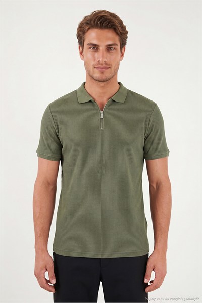 Pamuklu Regular Fit Fermuarlı Erkek Polo Yaka T Shirt 5902738 HAKİ