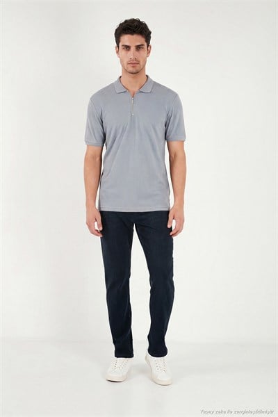 Pamuklu Regular Fit Fermuarlı Erkek Polo Yaka T Shirt 5902738 AÇIK GRİ