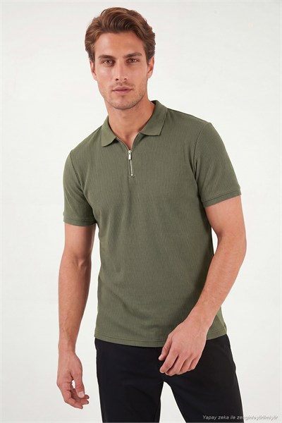 Pamuklu Regular Fit Fermuarlı Erkek Polo Yaka T Shirt 5902738 HAKİ