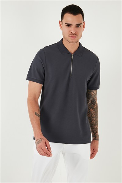 Pamuklu Regular Fit Fermuarlı Erkek Polo Yaka T Shirt 5902434 ANTRASİT