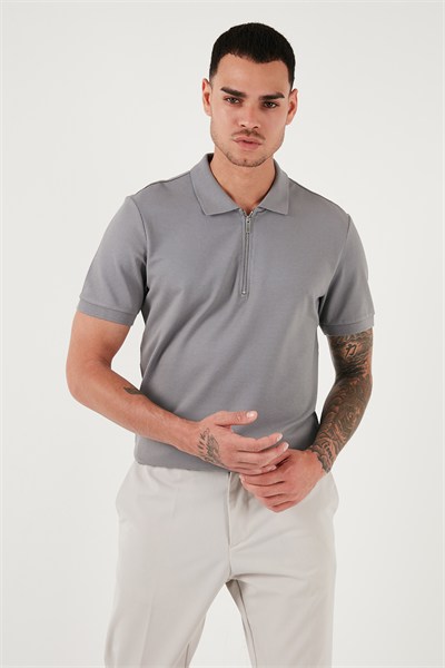 Pamuklu Regular Fit Fermuarlı Erkek Polo Yaka T Shirt 5902915 Kül
