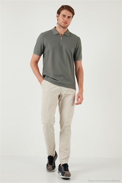 Pamuklu Regular Fit Fermuarlı Erkek Polo Yaka T Shirt 5902434 AÇIK HAKİ