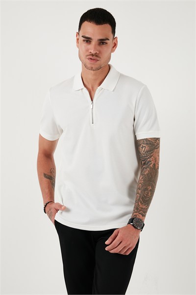 Pamuklu Regular Fit Fermuarlı Erkek Polo Yaka T Shirt 5902915 BEYAZ