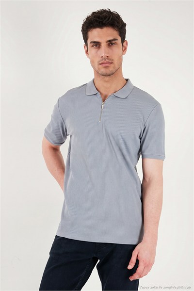Pamuklu Regular Fit Fermuarlı Erkek Polo Yaka T Shirt 5902738 AÇIK GRİ