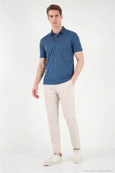 Pamuklu Regular Fit Göğüs Cepli Düğmeli Erkek Polo T Shirt 4565001 İNDİGO