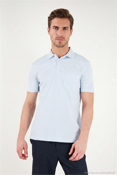 Pamuklu Regular Fit Göğüs Cepli Düğmeli Erkek Polo T Shirt 4565001 BEBE MAVİ