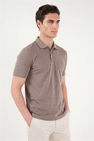 Pamuklu Regular Fit Göğüs Cepli Düğmeli Erkek Polo T Shirt 4565001 KAHVE