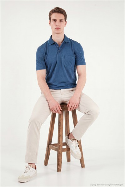 Pamuklu Regular Fit Göğüs Cepli Düğmeli Erkek Polo T Shirt 4565001 İNDİGO