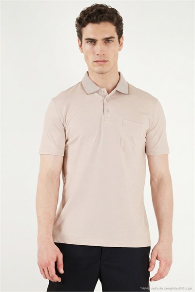 Pamuklu Regular Fit Göğüs Cepli Düğmeli Erkek Polo T Shirt 4565001 BEJ