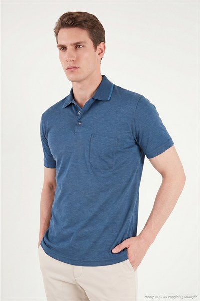 Pamuklu Regular Fit Göğüs Cepli Düğmeli Erkek Polo T Shirt 4565001 İNDİGO