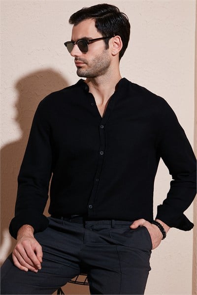 Pamuklu Regular Fit Hakim Yaka Erkek Gömlek CF25S127702 SİYAH