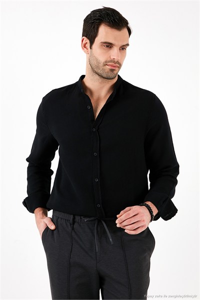 Pamuklu Regular Fit Hakim Yaka Erkek Gömlek CF25S127702 SİYAH