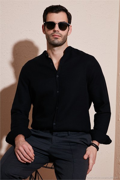 Pamuklu Regular Fit Hakim Yaka Erkek Gömlek CF25S127702 SİYAH