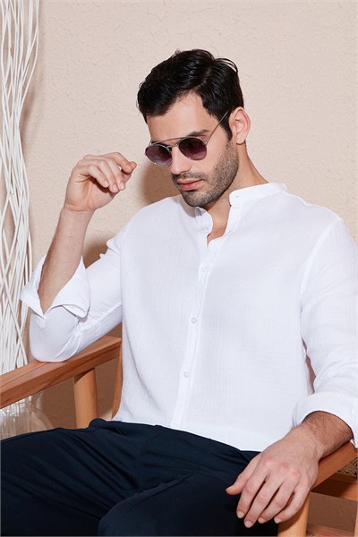 Pamuklu Regular Fit Hakim Yaka Erkek Gömlek CF25S127702 BEYAZ