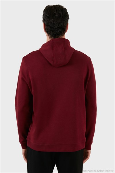 Pamuklu Regular Fit Kanguru Cepli Kapüşonlu Erkek Sweat 6141006B BORDO