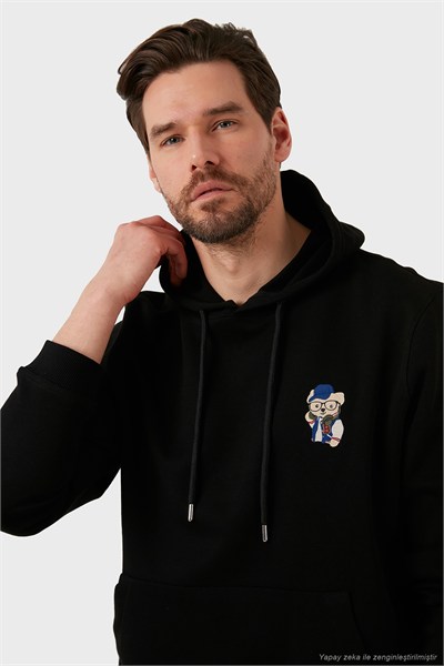 Pamuklu Regular Fit Kanguru Cepli Kapüşonlu Erkek Sweat 6141006B SİYAH