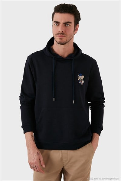 Pamuklu Regular Fit Kanguru Cepli Kapüşonlu Erkek Sweat 6141006B LACİVERT