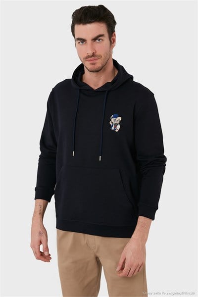 Pamuklu Regular Fit Kanguru Cepli Kapüşonlu Erkek Sweat 6141006B LACİVERT
