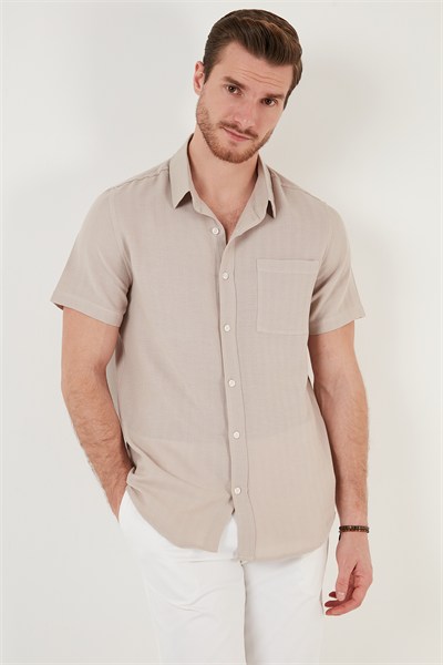 Pamuklu Regular Fit Kısa Kollu Erkek Gömlek CF24S128230 TAŞ