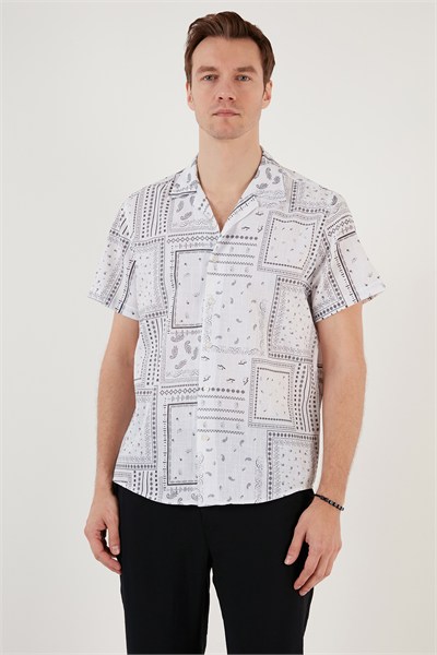 Pamuklu Regular Fit Kısa Kollu Erkek Gömlek CF24S117514 BEYAZ