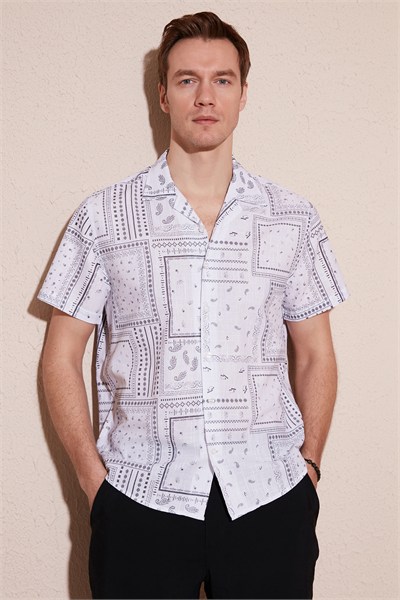 Pamuklu Regular Fit Kısa Kollu Erkek Gömlek CF24S117514 BEYAZ
