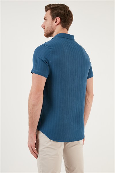 Pamuklu Regular Fit Kısa Kollu Erkek Gömlek CF24S128230 İNDİGO