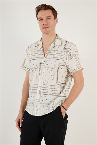 Pamuklu Regular Fit Kısa Kollu Erkek Gömlek CF24S117514 BEJ