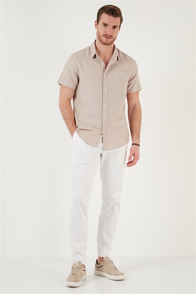 Pamuklu Regular Fit Kısa Kollu Erkek Gömlek CF24S128230 TAŞ