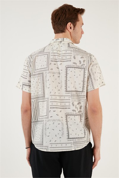 Pamuklu Regular Fit Kısa Kollu Erkek Gömlek CF24S117514 BEJ