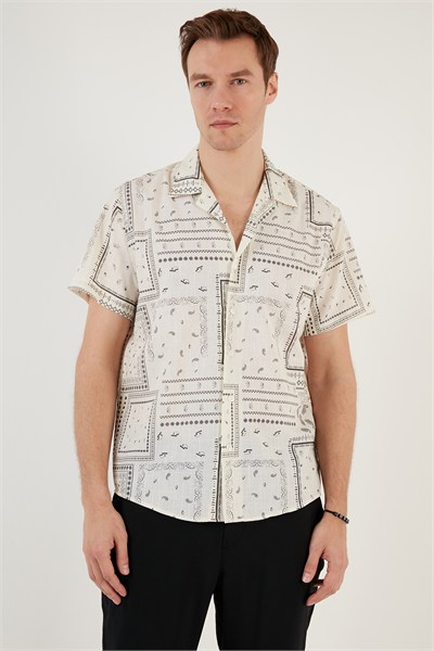 Pamuklu Regular Fit Kısa Kollu Erkek Gömlek CF24S117514 BEJ