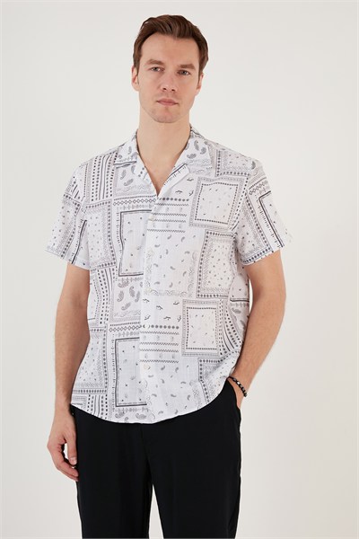 Pamuklu Regular Fit Kısa Kollu Erkek Gömlek CF24S117514 BEYAZ