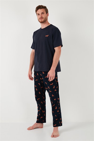 Pamuklu Regular Fit Kısa Kollu Erkek Pijama Takımı 6572012 LACİVERT