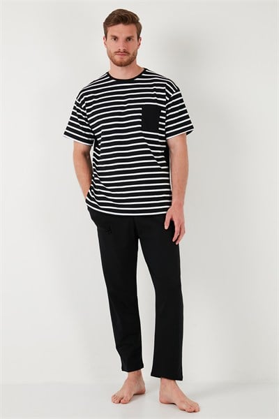 Pamuklu Regular Fit Kısa Kollu Erkek Pijama Takımı 6572010 SİYAH